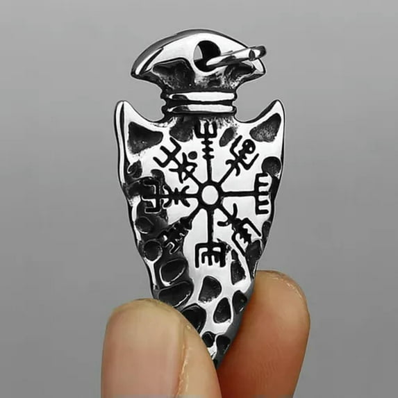 GKNET Viking Spear Head Compass Pendant Vintage Rune Stainless Steel Pendant Necklace-Silver