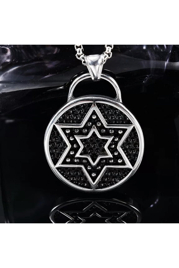 Viking Stainless Steel Double Hexagon Six Pointed Star Amulet Pendant Necklace