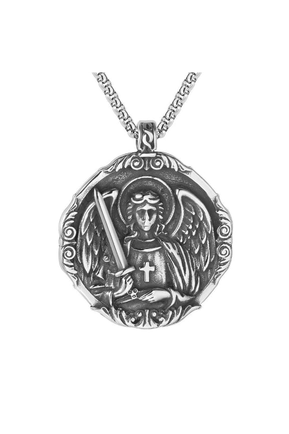 Vintage Ancient Greek Cross Angel Wings Stainless Steel Pendant Necklace Chains