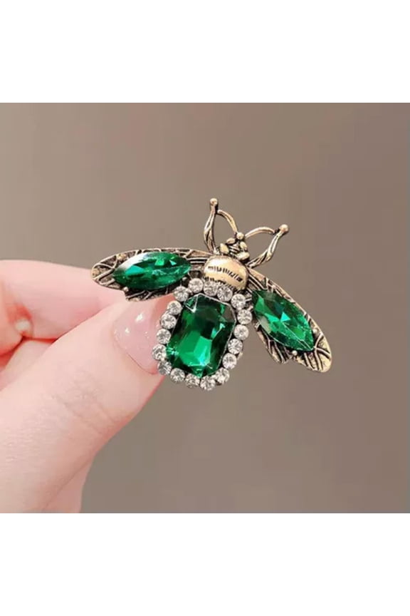 Vintage Bee Rhinestone Brooch Retro Crystal Insect Breast Pin Clothes Corsage-Green