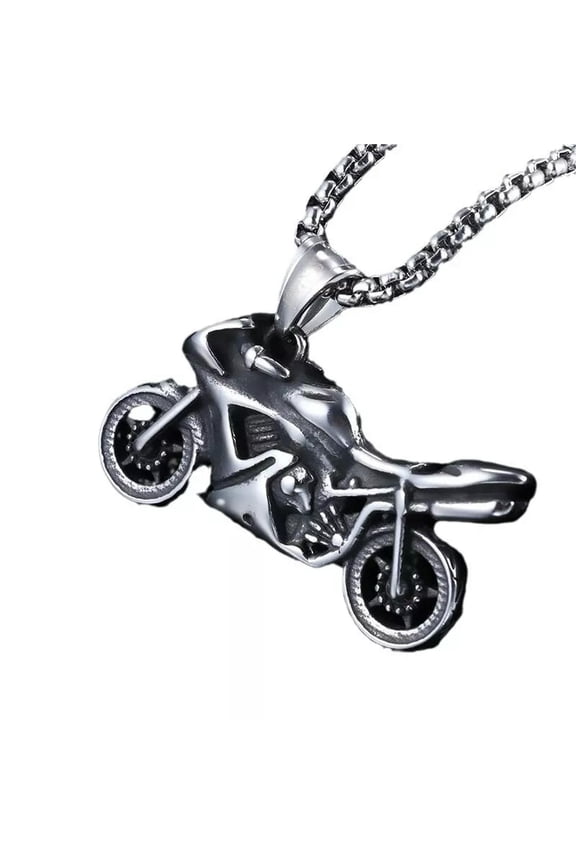 Vintage Biker Stainless Steel Motorcycle Pendant Necklace Chain-default