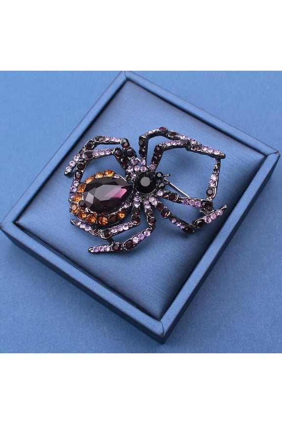 Vintage Black Spider Brooch Full Rhinestone Amethyst Simulation Insect Pin
