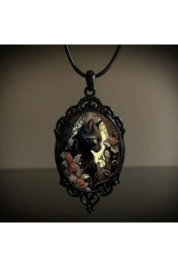 Vintage Cat Pattern Pendant Necklace Bohemian Goth Style Zinc Alloy Delicate Jewelry Gift