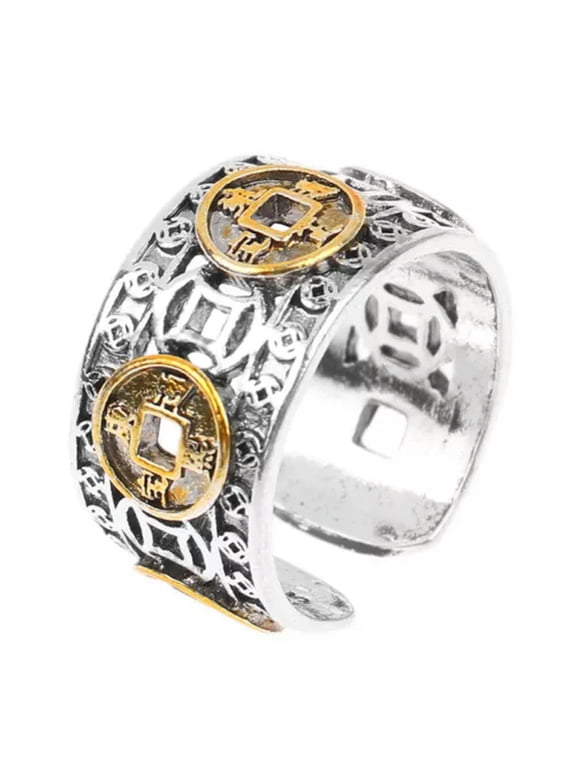 Vintage Ethnic Style Five Emperors Money Coin Rings Lucky Adjustable Finger R-Gold-
