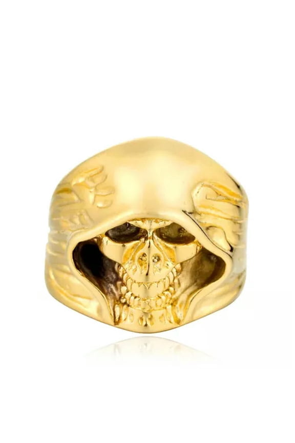 Vintage Fashion Alternative Stainless Steel Cloak Skull Head Rings Size 7-13-9-Gold