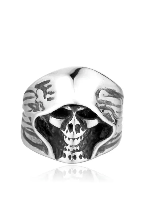 Vintage Fashion Alternative Stainless Steel Cloak Skull Head Rings Size 7-13