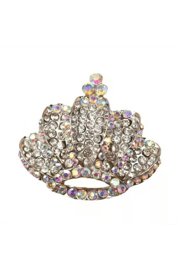 Vintage Fashion Full Rhinestones Alloy Fashion Crown Brooch-white