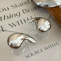 GKNET Vintage Gold Plated Chunky Dome Drop Earrings For Women Teardrop Earrings-Silver-