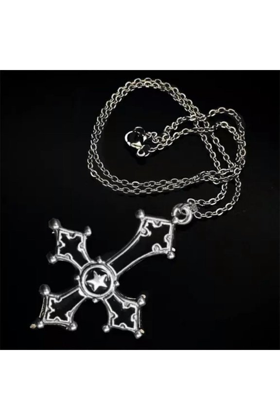Vintage Gothic Cross Pendant Necklace For Men Fashion Party Trend Punk Jewel WY4-Black-