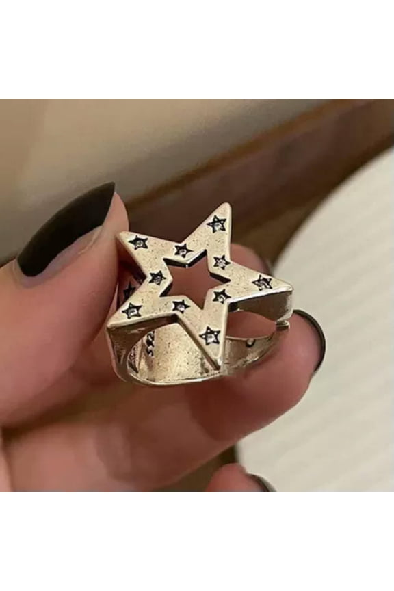 Vintage Gothic Pentagram Star Alloy Open Rings Fashion Adjustable Finger Rin WY4-1