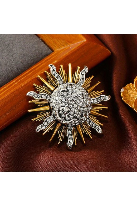 Vintage Heavy Duty Rhinestone Sun God Badge Fashion Collectible