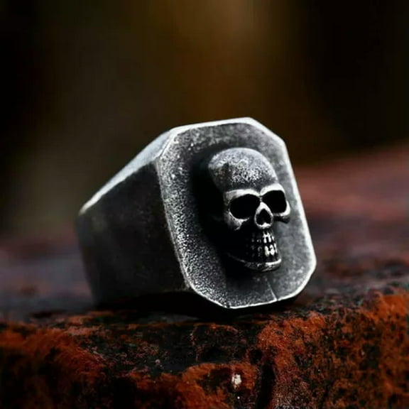 GKNET Vintage Phantom Skull Men Rings Stainless Steel Delicate Jewelry Ring Signet Biker Ring-9