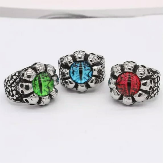 GKNET Vintage Punk Rock Skull Head Devil Eye Men's Stainless Steel Rings Size 7-12