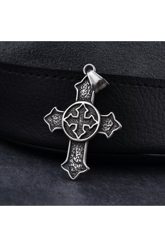 Vintage Religious Stainless Steel Double Cross Pendant Necklace Chain