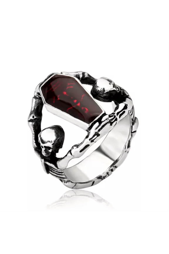 Vintage Vampire Coffin Ring Stainless Steel Men's Gothic Biker Delicate Jewelry Punk Ring-BR8-101-13