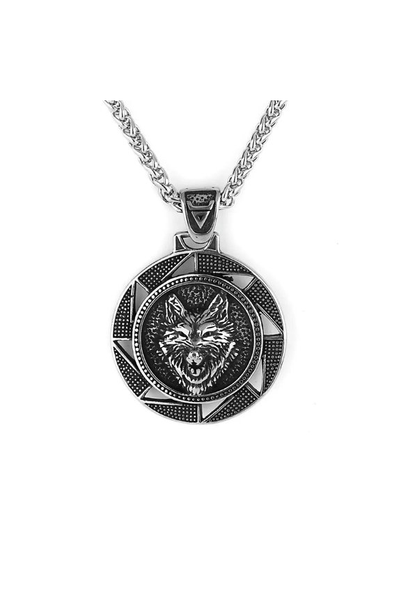 Vintage Viking Celtic Wolf Head Pendant Animal Stainless Steel Pendant Necklace