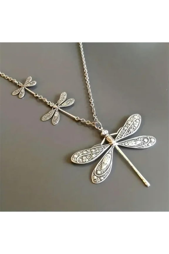 Vintage Women Bohemian Charm Silvery Dragonfly Pendant Necklace Delicate Jewelry Gift New-default