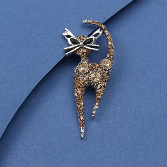 GKNET Vintage cat brooch with rhinestones old cartoon pet pins-s1