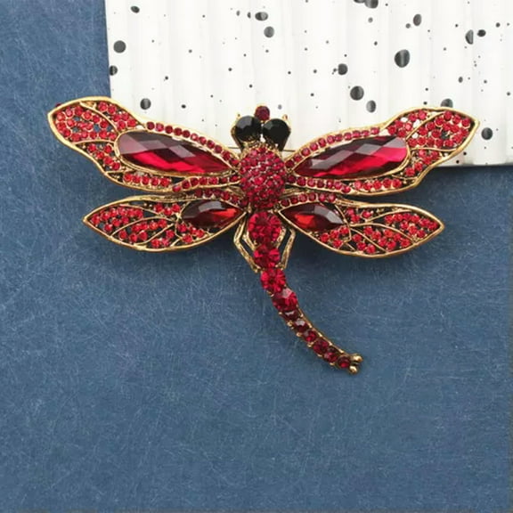 GKNET Vintage dragonfly brooch large crystal insect novelty Delicate Jewelry for women-red