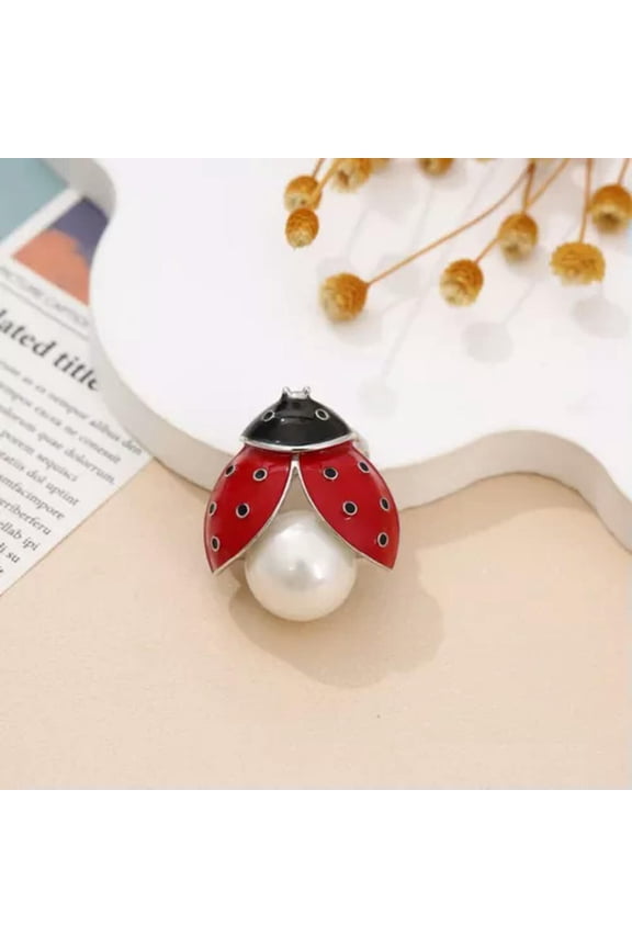 Wedding Pearl ladybug Crystal Insects Brooch Lapel Pin Women Fashion Delicate Jewelry New-#5