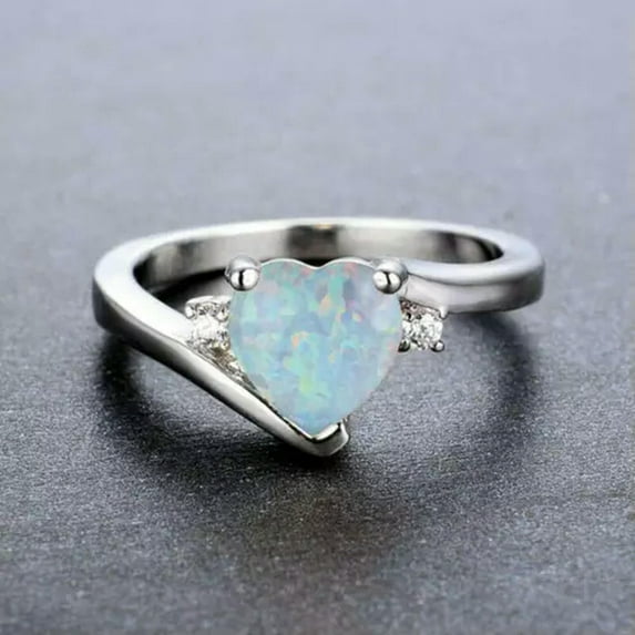 GKNET White Fire Opal Ring for Women Wedding Party 925 Silver Rings Delicate Jewelry Size 6-10-06# Heart Opal-9