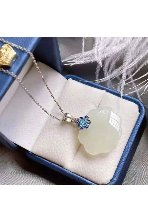 White Jade Ruyi Pendant Necklace 925 Silver Natural Men Delicate Jewelry Chalcedony