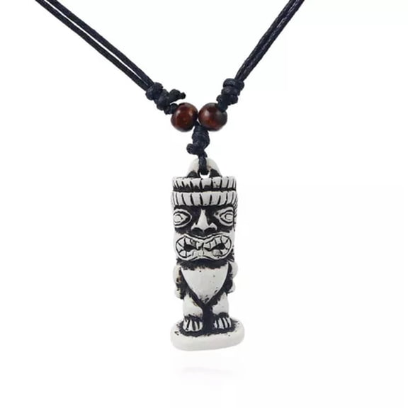GKNET White Wax Cotton Cord Mens Coffee Tribal Yak Bone Carved Tiki Man Totem Necklace-#1 White