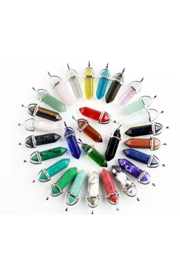 Wholesale 24pcs/lot Mixed Natural stone Point Chakra Healing Gemstone Pendants