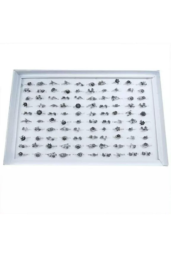 Wholesale 50-100pcs Lots Women Rose Flower Antique Silver Rings Mixed Jewelry-Silver-50pcs