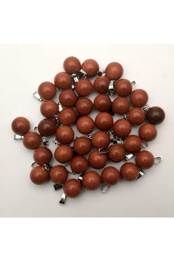 Wholesale 50pcs Natural Gold Sand Stone Round Pendant Bead Delicate Jewelry Making 14mm