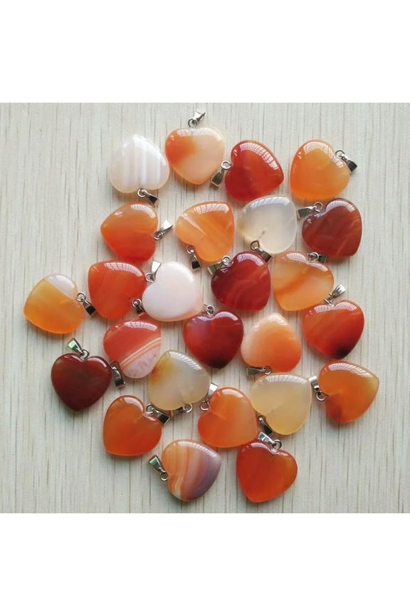 Wholesale 50pcs Natural Red Agate Stone Heart Pendant Bead Delicate Jewelry Making 20mm