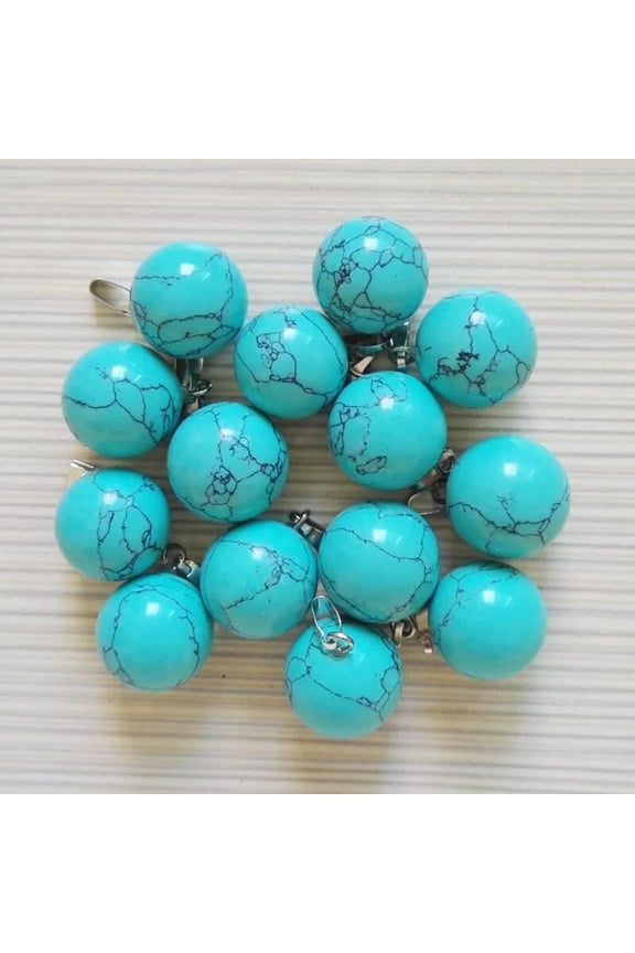 Wholesale 50pcs Turquoise Stone Round Pendant Bead Delicate Jewelry Making 14mm