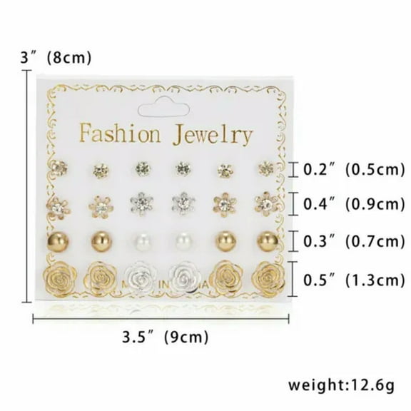 GKNET Wholesale 6/12/20 Earrings Set Rhinestone Crystal Pearl Women Ear Stud Women New-12Pairs Gold Silver Flower#