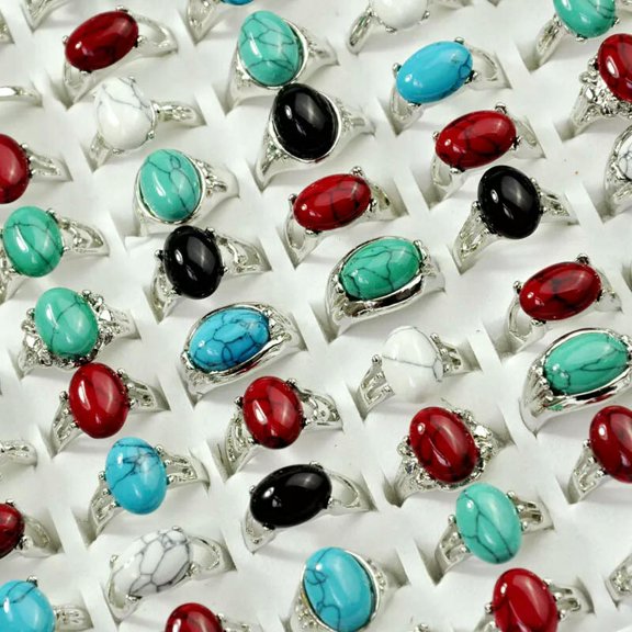 GKNET Wholesale Delicate Jewelry Lot 100pcs Women's Turquoise Silver Plated Rings ping