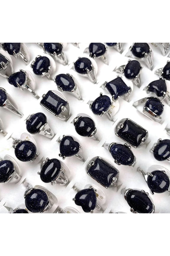 Wholesale Mixed Lots 100pcs Natural Stone Blue Sand Stone Silver P Lady's Rings