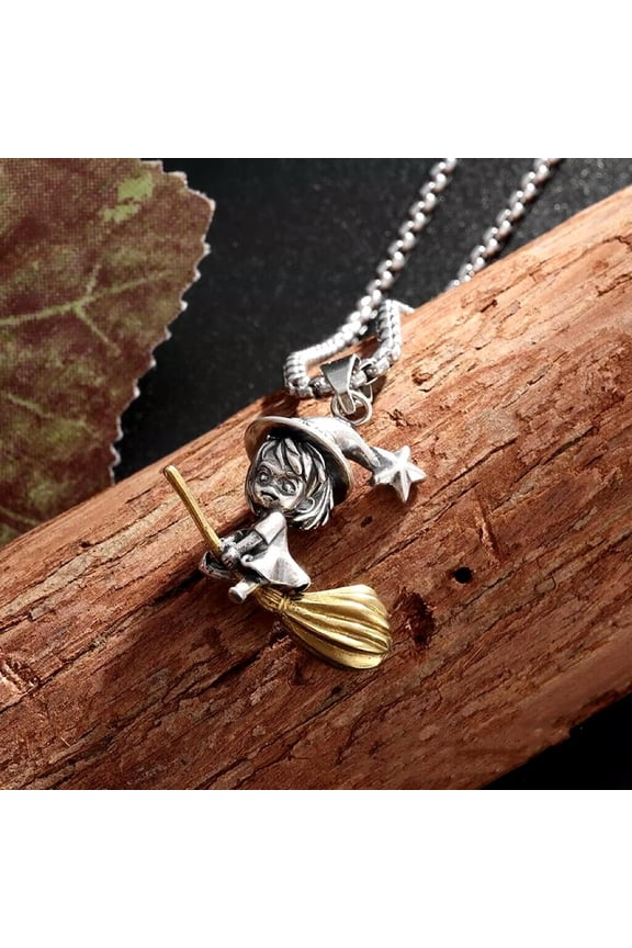 Witcher Riding the Fly Broom Pendant Necklace Chain Men's Women's Delicate Jewelry Gift