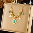 thumbnail image 1 of GKNET Women 18K Gold Plated Stainless Steel Oval Turquoise Star Pendant Charm Necklace, 1 of 5