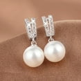 thumbnail image 1 of GKNET Women 925 Silver 8mm Pearl Dangle Drop V Shape Crystal CZ Stud Earrings Jewelry, 1 of 4