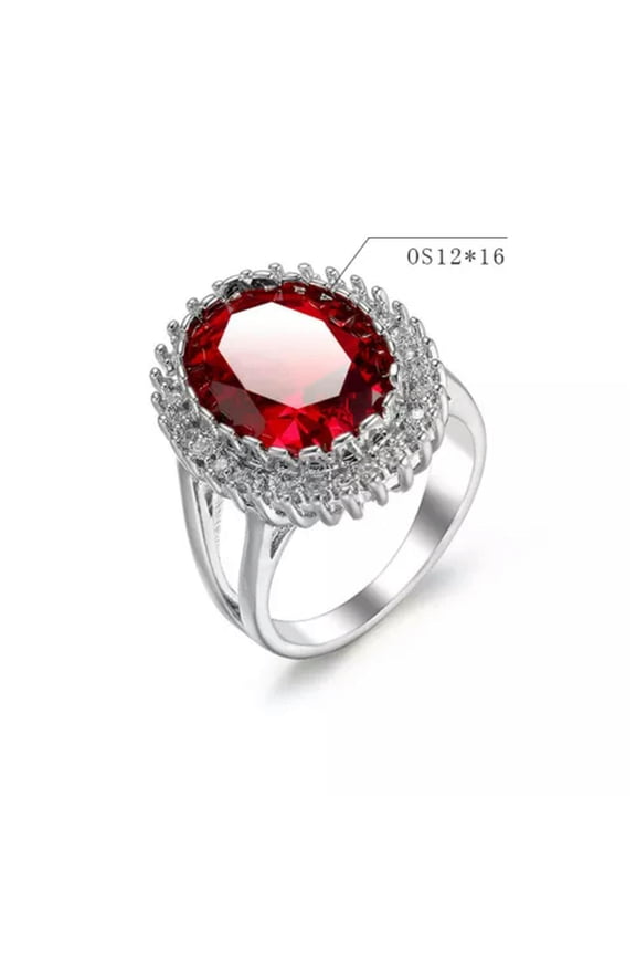Women 925 Silver Rings Sapphire Champagne Red Black Zircon Ring 4 Color-Red-6#