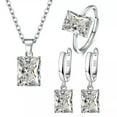thumbnail image 1 of GKNET Womens 925 Silver Square Zircon Earrings Necklace Rings Sets Jewelry, 1 of 5