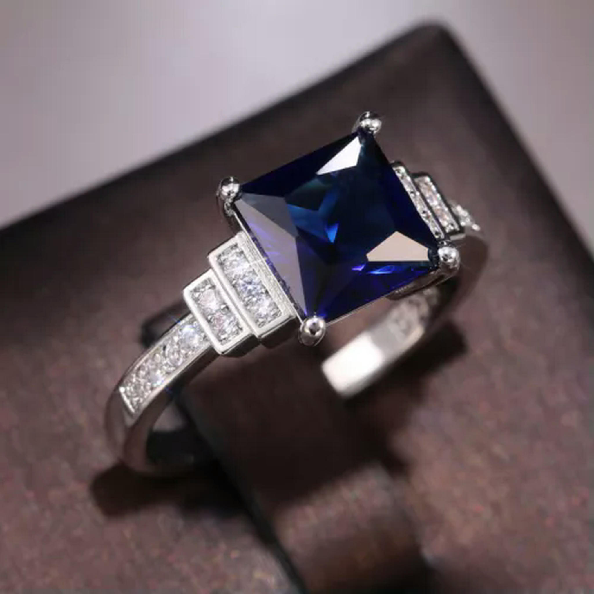 ST.REGION Blue Cubic Zirconia & Silver-Plated Flower Ring – Size 10, Enamel Detail - View #5