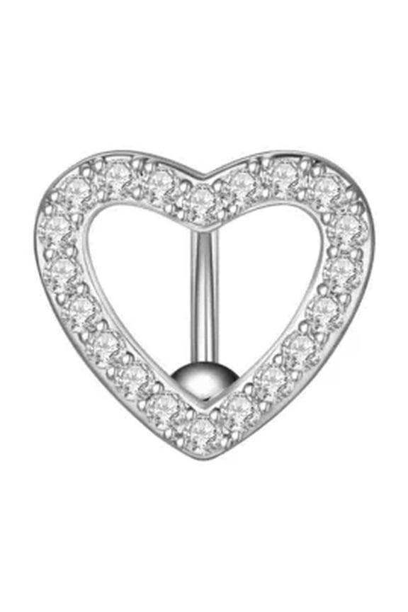 1PC Sexy Heart Shaped Zirconia Belly Button Ring Navel Barbell Piercing Jewelry-Silver