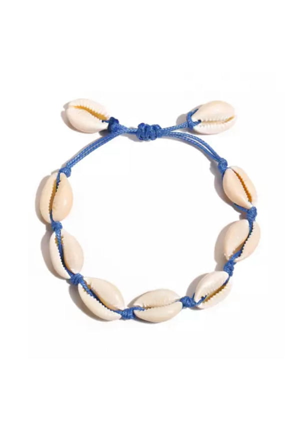 Women Colorful Cowrie Shell Braided Rope Summer Beach Bracelet Anklet Jewelry-Blue