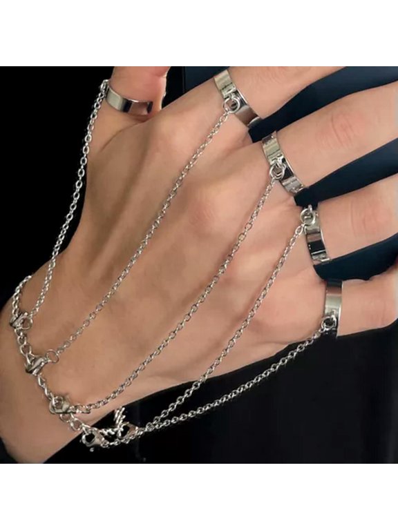 Women Couple Fashion Delicate Jewelry Unisex Mittens Wrist Rings Punk Vintage Finger Ring-Silver