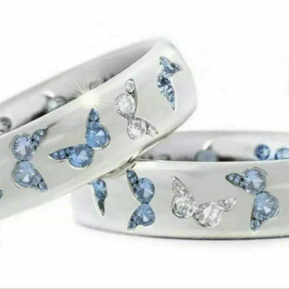 GKNET Women Exquisite Butterfly Ring Fashion Zircon Crystal Shiny Finger Rings Jewelry-blue-6
