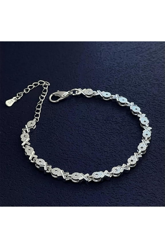 Women Fashion 925 Silver Filled XO Shape Chain Bracelet Bangle QH034