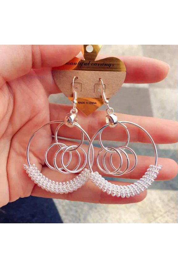 Women Fashion Silvery Circles Dangle Earrings for Party Delicate Jewelry Girlfriend Gift-2#