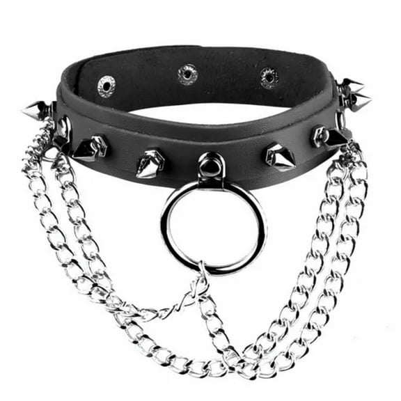 GKNET Women Gothic Leather Punk Choker O-Ring Chain Spike Rivet Buckle Collar Necklace-Type A Black