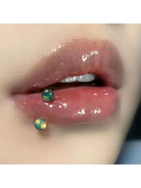 Women U-Shaped Stainless Steel Horseshoe Ring Lip Ring Body Piercing Jewelery-Green