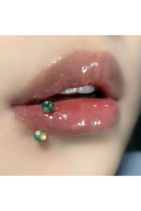 Women U-Shaped Stainless Steel Horseshoe Ring Lip Ring Body Piercing Jewelery-Green